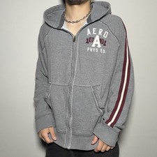 Y2K Aeropostale Hoodie Mens 2XL Gray Full Zip AERO 87 Fleece Sweatshirt