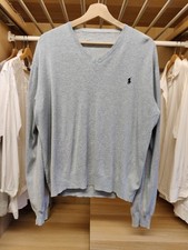 RALPH LAUREN LIGHT GREY JUMPER SIZE LARGE PIMA COTTON V-NECK KNIT SWEATER MENS