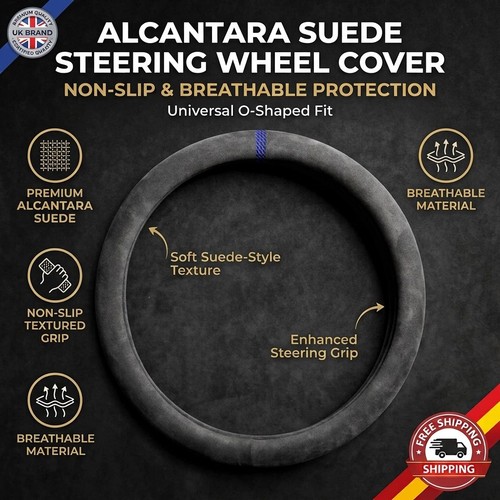 Alcantara Suede Auto Steering Wheel Cover Non-Slip O-Shaped Breathable Protector
