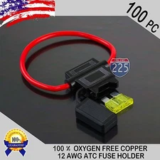 100 Pack 12 Gauge ATC In-Line Blade Fuse Holder 100% OFC Copper Wire + 1A - 40A