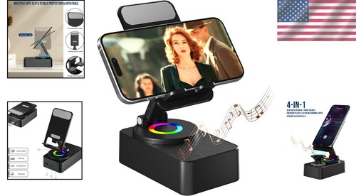 4-in-1 Bluetooth Speaker & Phone Stand with LED - Perfect for Home & Outdoors - Photo 2 sur 10