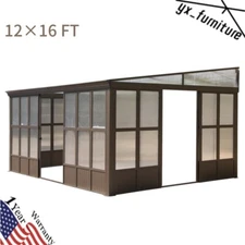 12x16FT All Season Sunroom Wall Mounted Gazebo Solarium w/Detachable PVC Screen