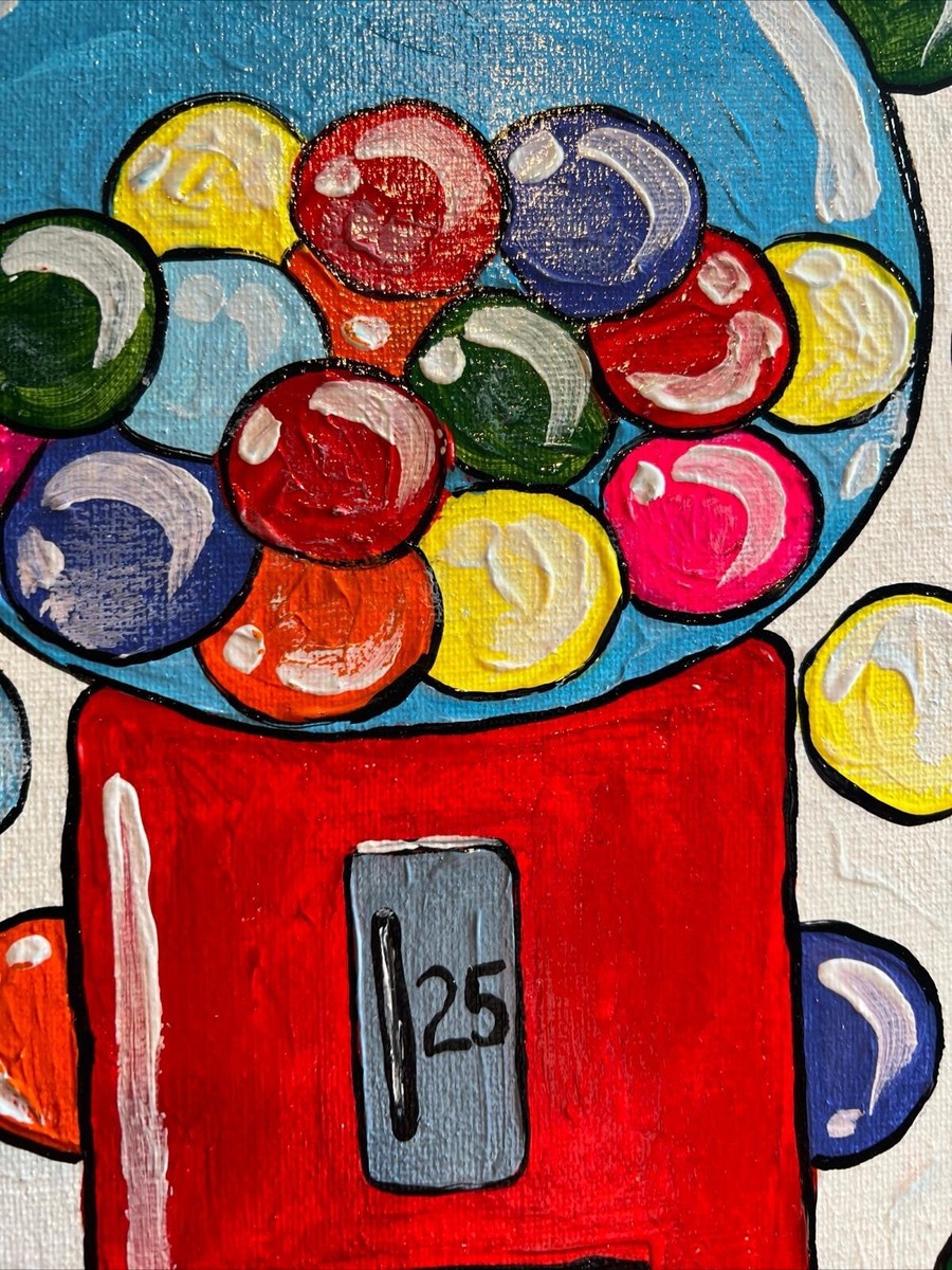 9/12 Inches Original Painted On Canvas, Bubble Gum Machine