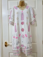 WHITE STUFF "Aster" white embroidered linen mix tunic dress - Size 10