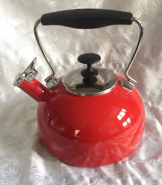 Chantal Red Enamel Whistling Kettle Blue Inside 10 Cup 2.5 Quart eBay