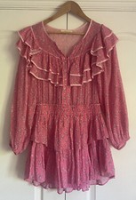 LoveShackFancy Double Ruffle Barbie Coquette Mini Dress XS Pink 100% Cotton