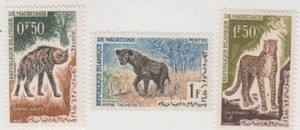 Mauritania 1963. Native Fauna. Spotted Hyena, Striped Hyena, Cheetah. MNH
