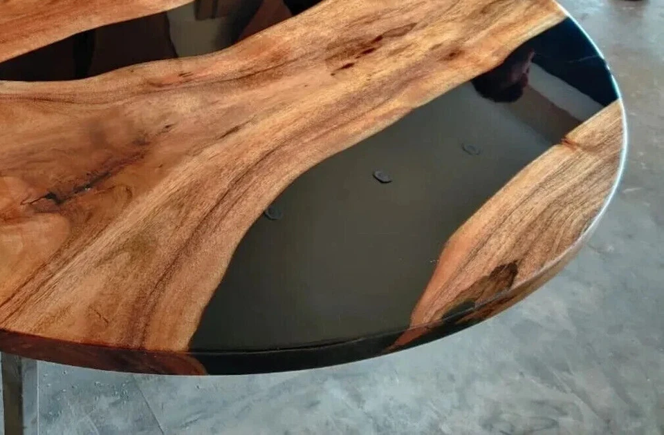 Round Epoxy Resin Center Sofa Coffee Table, Kitchen Slab Table, Wood Epoxy Table - Image 2 of 3