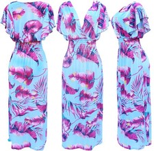 Women's Butterfly Sleeve Hawaiian Smocked Summer Sundress Long Dress