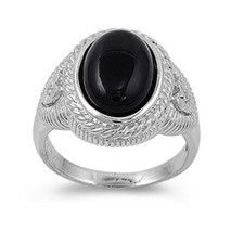 Fine Women 19mm 925 Silver Simulated Black Onyx Ladies Cocktail Ring Band