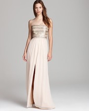 $400 AIDAN MATTOX Embellished Beaded Bodice Strapless Gown blush wedding prom 4