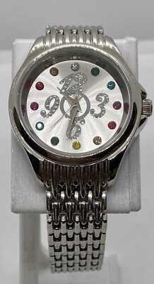 LADIES SILVER WATCH New Battery Fit To 7  Wrists Colorful Gem Accent Silver Dial