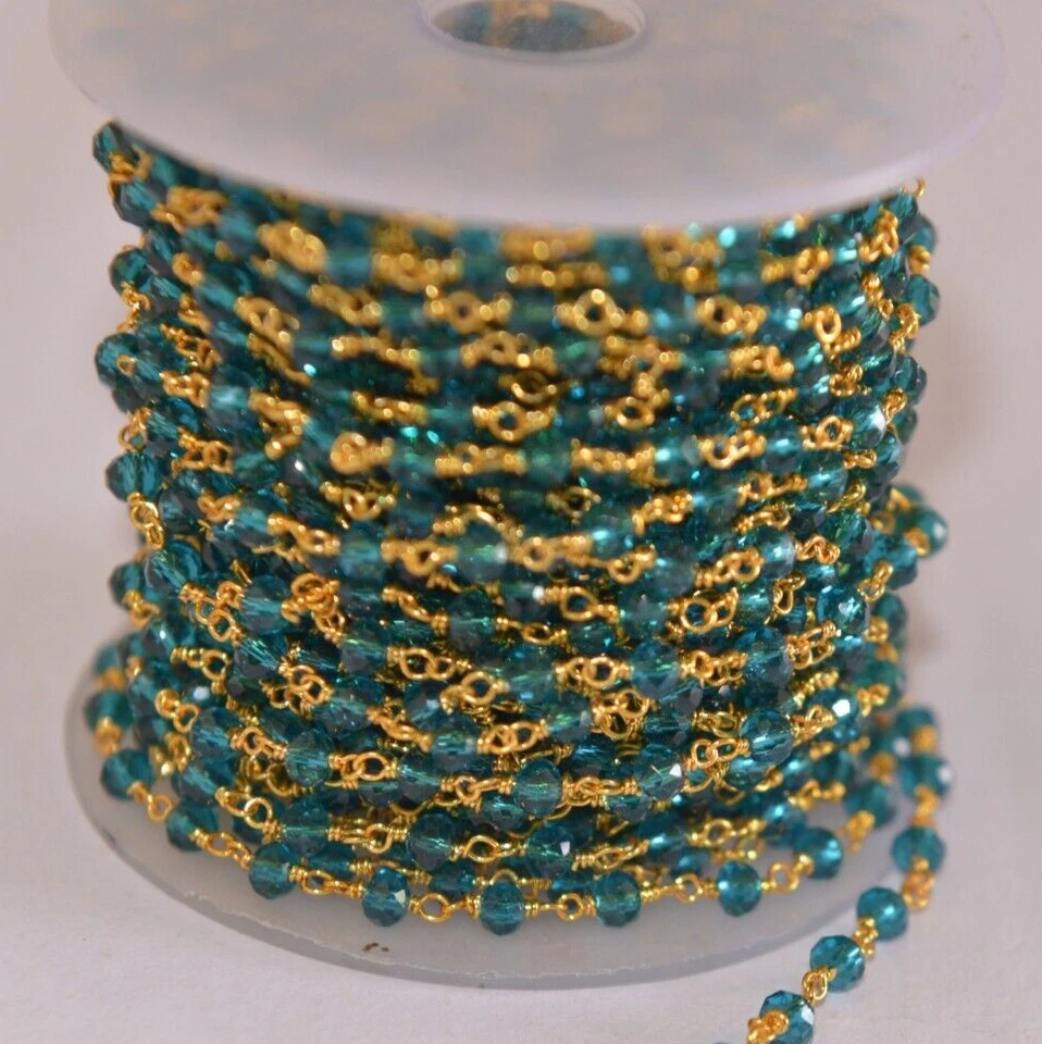 Cadena rosario para hacer joyas cuentas topacio azul de 4 mm, cadena rosario con cuentas hecha a mano Foto 3 de 4