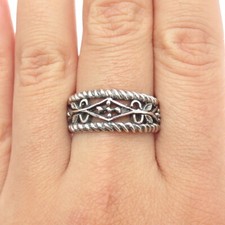 925 Sterling Silver Vintage Floral Filigree Ring Size 9.75