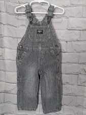 OshKosh B'Gosh Boys Infant Blue And White Denim Overall Snap Inseam Closure