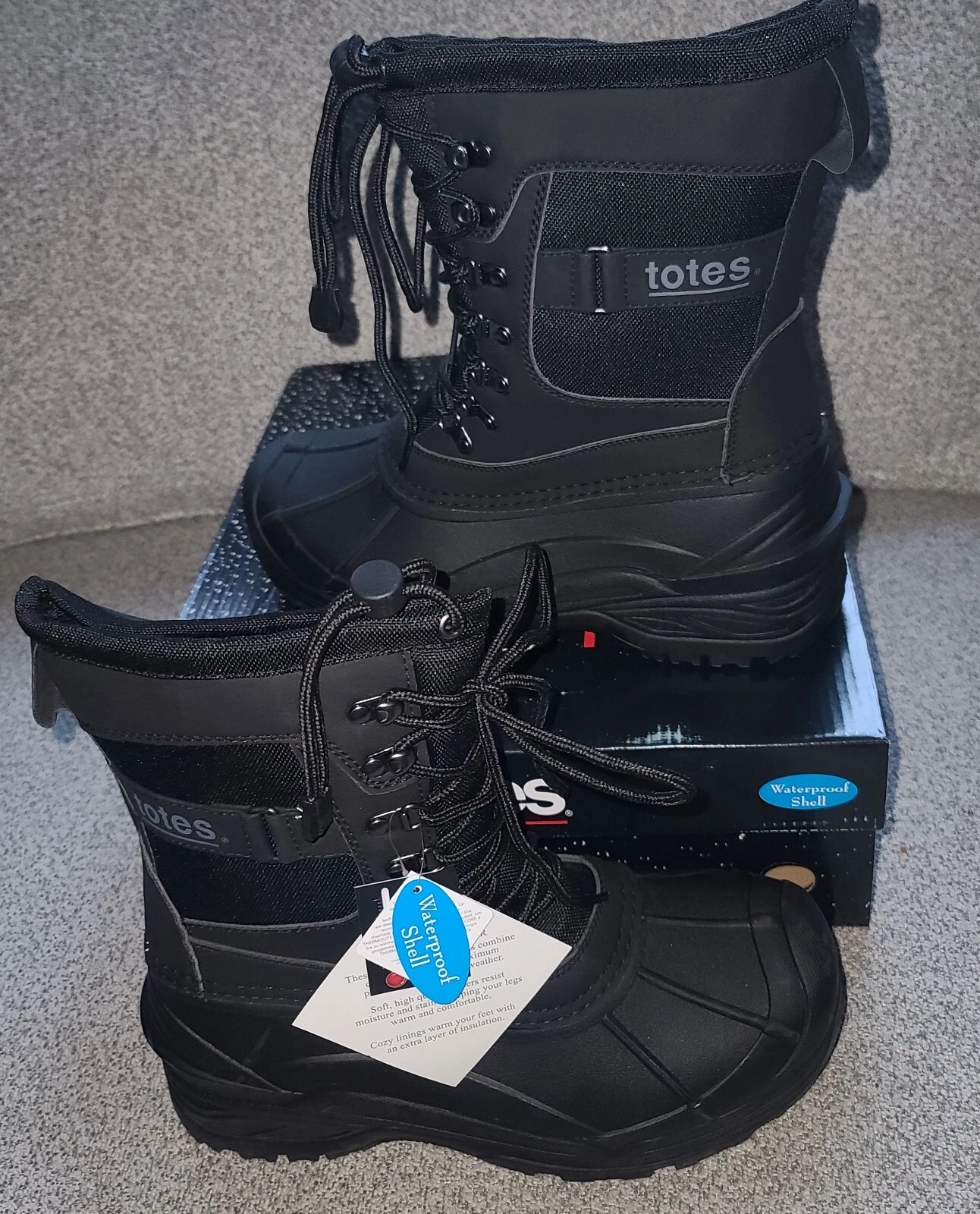 Totes Thermolite Mens Size 9 Insulated Waterproof Black Winter Snow Boots .