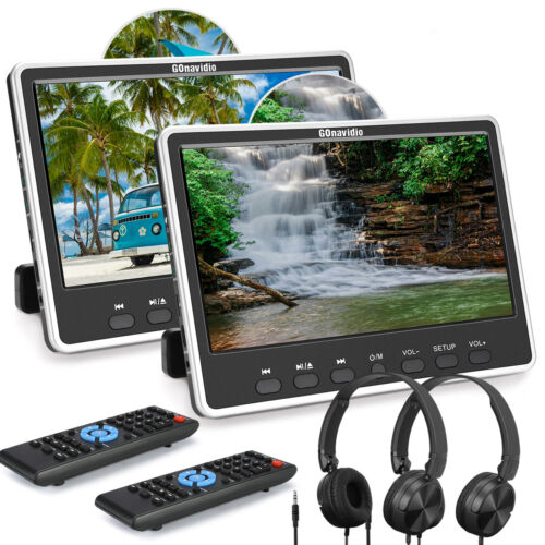 2 x 12" Screen Headrest DVD Player Car Monitor Pillow USB AV IN OUT HDMI+Headset - Picture 2 of 12