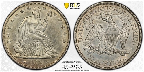 1874 Seated Half Dollar 50c Arrows PCGS AU Details Nice