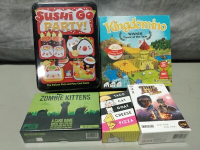Board Game Lot: Kingdomino, Sushi Go, Zombie Kittens, Taco Cat, Time Bomb
