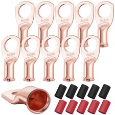 XHF 10PCS 8 AWG-3/8 Heavy Duty Battery Lugs with 31 Heat Shrink Tubing, Ring ...