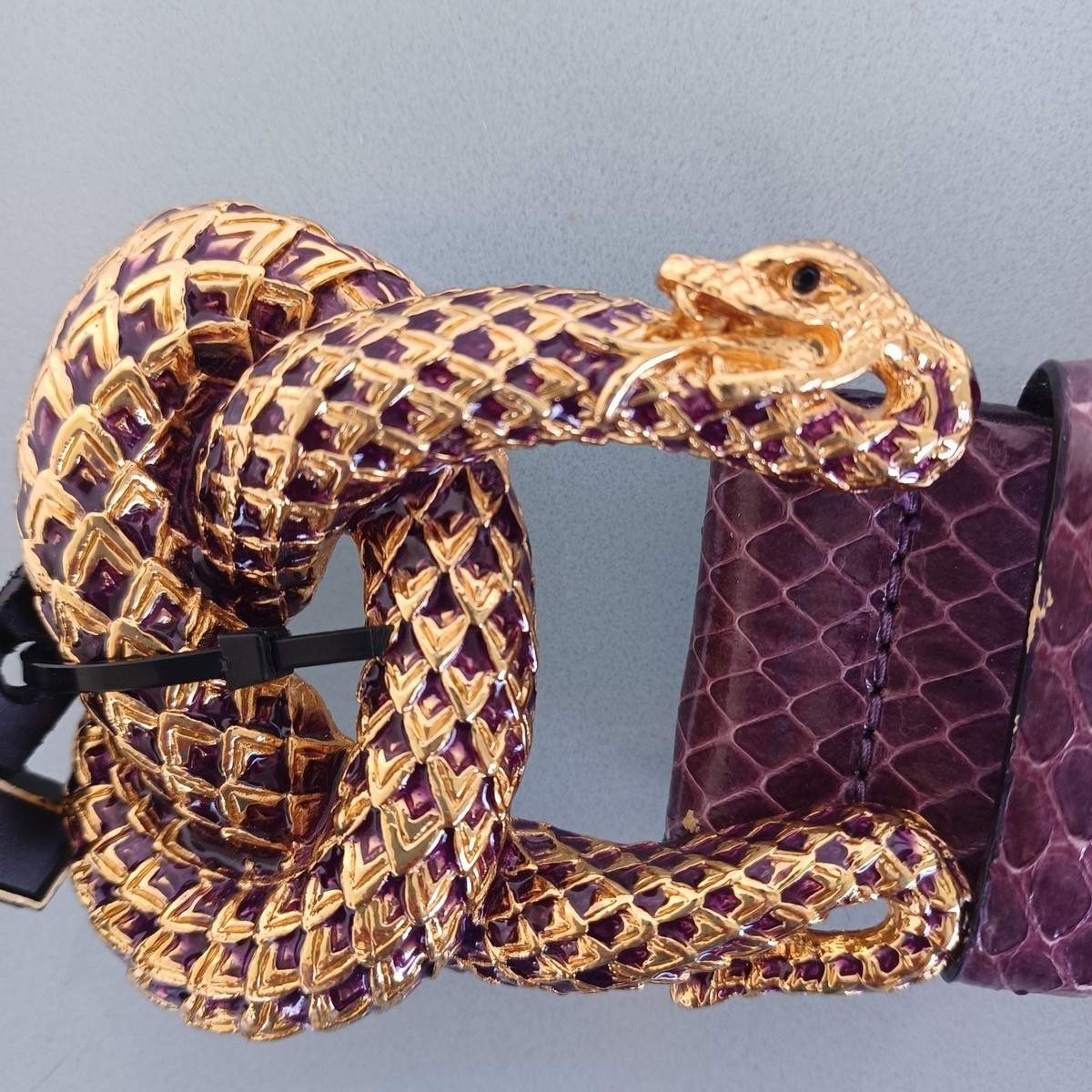 Kenneth Jay Lane Purple Python Embossed Snake Buckle Belt 