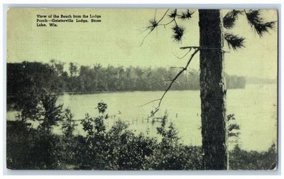 View Of The Beach From Lodge Porch Geisterville Lodge Stone Lake WI Postcard