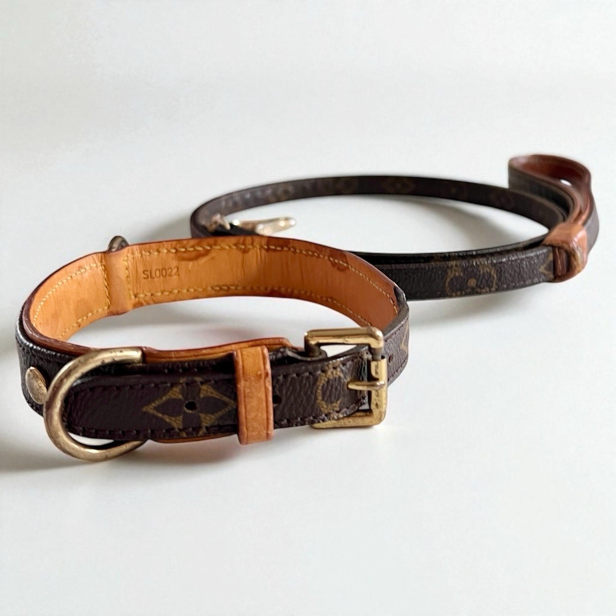 LOUIS VUITTON Baxter Dog Collar MM & Dog Leash MM Medium Dog