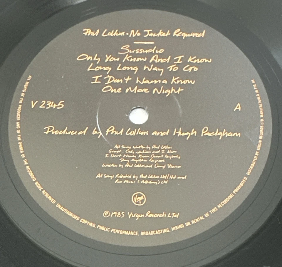 Phil Collins  No Jacket Required  1985 Vinyl LP Record Pop Rock + Inner EX / VG+ - Image 4 of 4