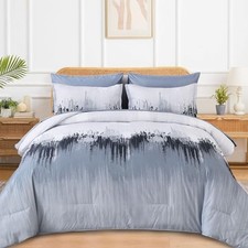 Comforter Set Blue 7 Pieces Bed in a Bag Abstract Gradient Queen Light Blue