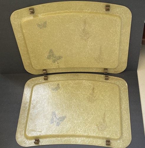 Vassoio porta tv top filato oro fibra di vetro farfalla felce vintage anni 50 60 12x17 - Foto 3 di 7
