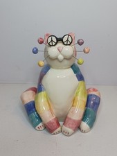 WhimsiClay Peace  Love Sitting Cat Larger Figurine Amy Lacombe 2002 Annaco