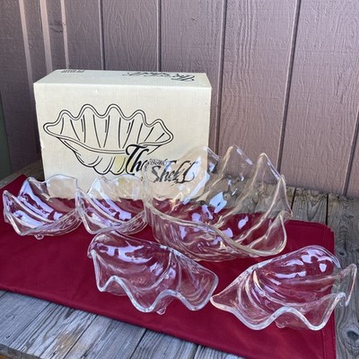 Vintage Grainware The Shell Bowl 5-Piece Set Clear Acrylic Footed Serving Salad