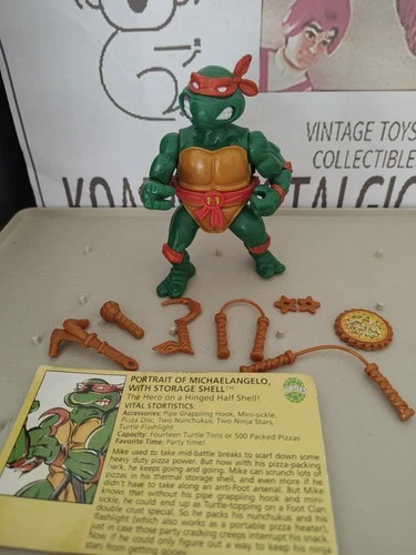 Vintage TMNT Ninja Turtles Figure Storage Shell Mike 1990 Complete