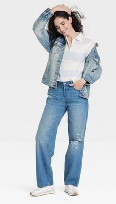 Universal Thread Womens 90s Baggy Distressed Cotton Button Fly Blue Jeans Size 4