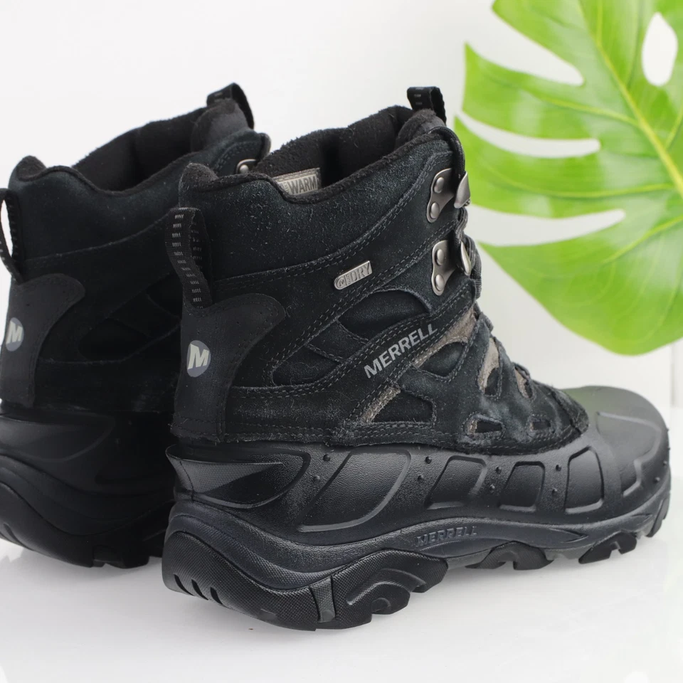 Bota Polar Merrell Moab Para Hombres Talla 10.5 Impermeable Cuero Negro Senderismo Aislada Foto 3 de 4