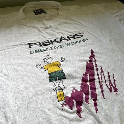 VTG 90s Fiskars Creative Works Promo T Shirt XXL White Cartoon Crafting Clique