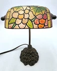 Tiffany Style Floral Desk Lamp Faux Stained Glass Grape Base VTG Works READ
