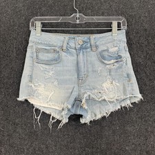 American Eagle Shorts Women's 2 Light Wash Hi Rise Shortie Denim Distressed