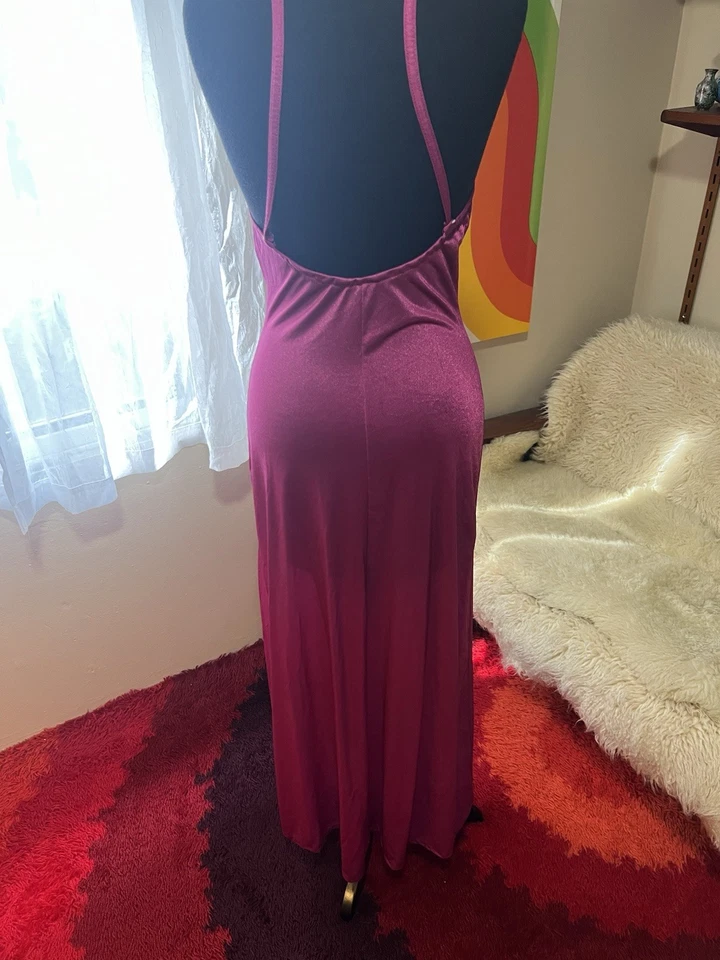 Vtg Olga Style Undercover Wear Magenta Pink Full Sweep Silky Nylon Gown S USA - Image 3 of 4