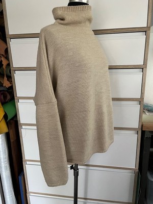Halsüberkopf Kastiger Rollkragen Pulli Gr. XL Wollweiß/Hellbeige
