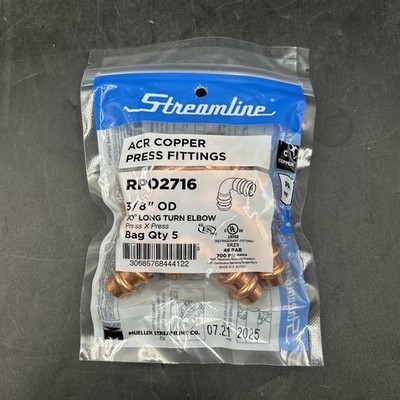 New (QTY. 5) Mueller Streamline RP02716 3/8'' ACR Copper Press Fittings 90° Elbow