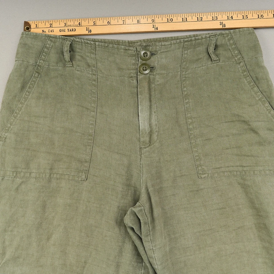 Pantalones de lino Cynthia Rowley para mujer 6 verde pierna recta Foto 4 de 4