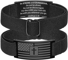 American Flag Cross Bible Verse Bracelet for Men Boys, Black Elastic Stretch Str