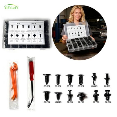 240PCS For Ford Festiva Car Bumper Clips Kit Auto Plastic Rivets Push Fasteners