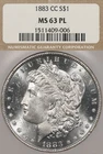 1883-CC $1 NGC MS63 PL Morgan Silver Dollar Proof-like Carson City