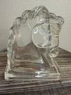 Vintage Federal Glass Horse Head Heavy Bookend Clear Hollow  6" Tall EUC
