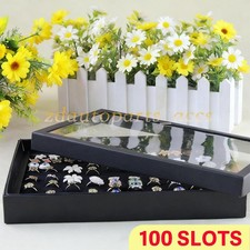 100 Slots Jewelry Ring Display Organizer Case Tray Holder Earrings Storage Box