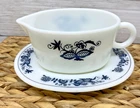 Vintage Pyrex Gravy Boat & Saucer Old Town Blue Onion Corningware Milk Glass