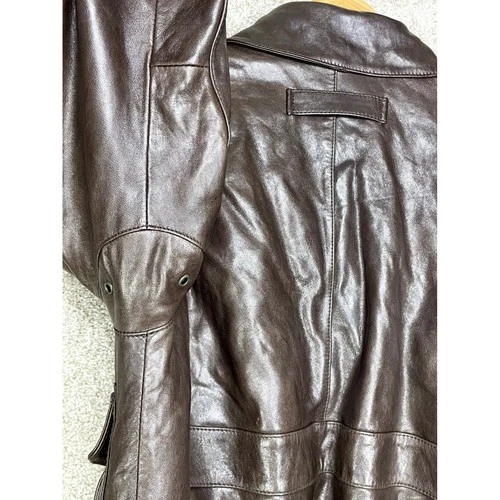 Roundtree & Yorke Lambskin Leather Bomber Jacket Mens S Brown Aviator Fur Moto image 11