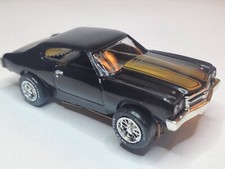 70 CHEVELLE BLACK, Tjet HO Slot Car,AURORA CHASSIS, CHROME RIMS  RUBBER TIRES